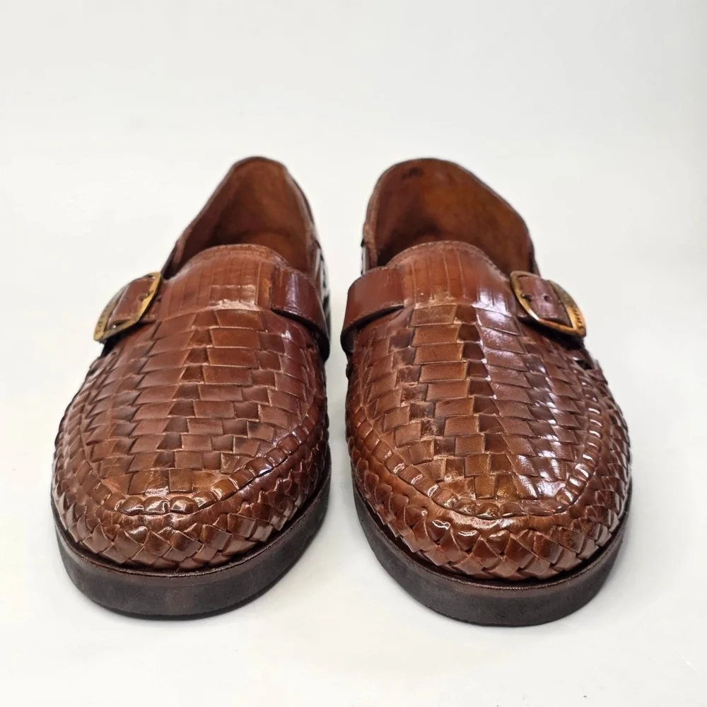 Sunsteps Shoes Men's Size 11.5 Brown Leather Buckle Strap Hand Woven Sandals
